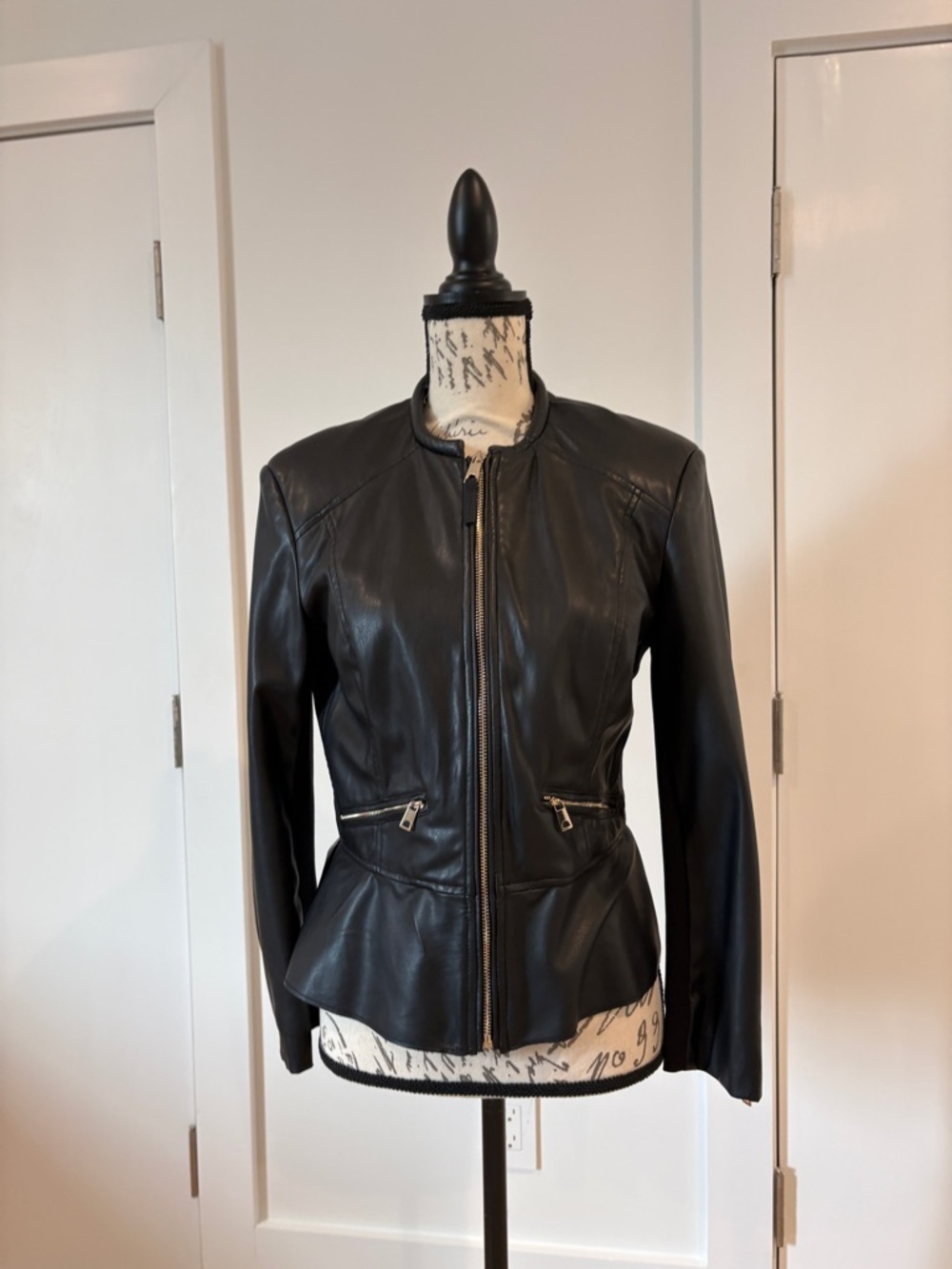 Zara Black faux Leather Zip-Front Women's jacket size Large
